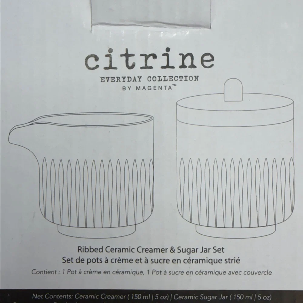 Magenta Citrine Ribbed Ceramic Creamer & Sugar Jar Set